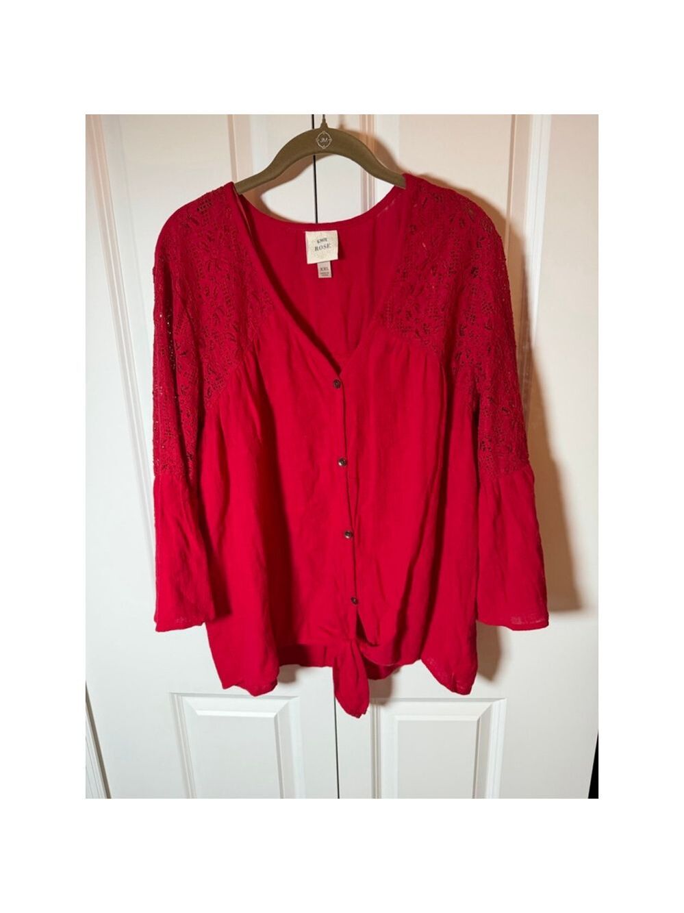 Knox Rose Red Lace Sleeve Blouse XXL
